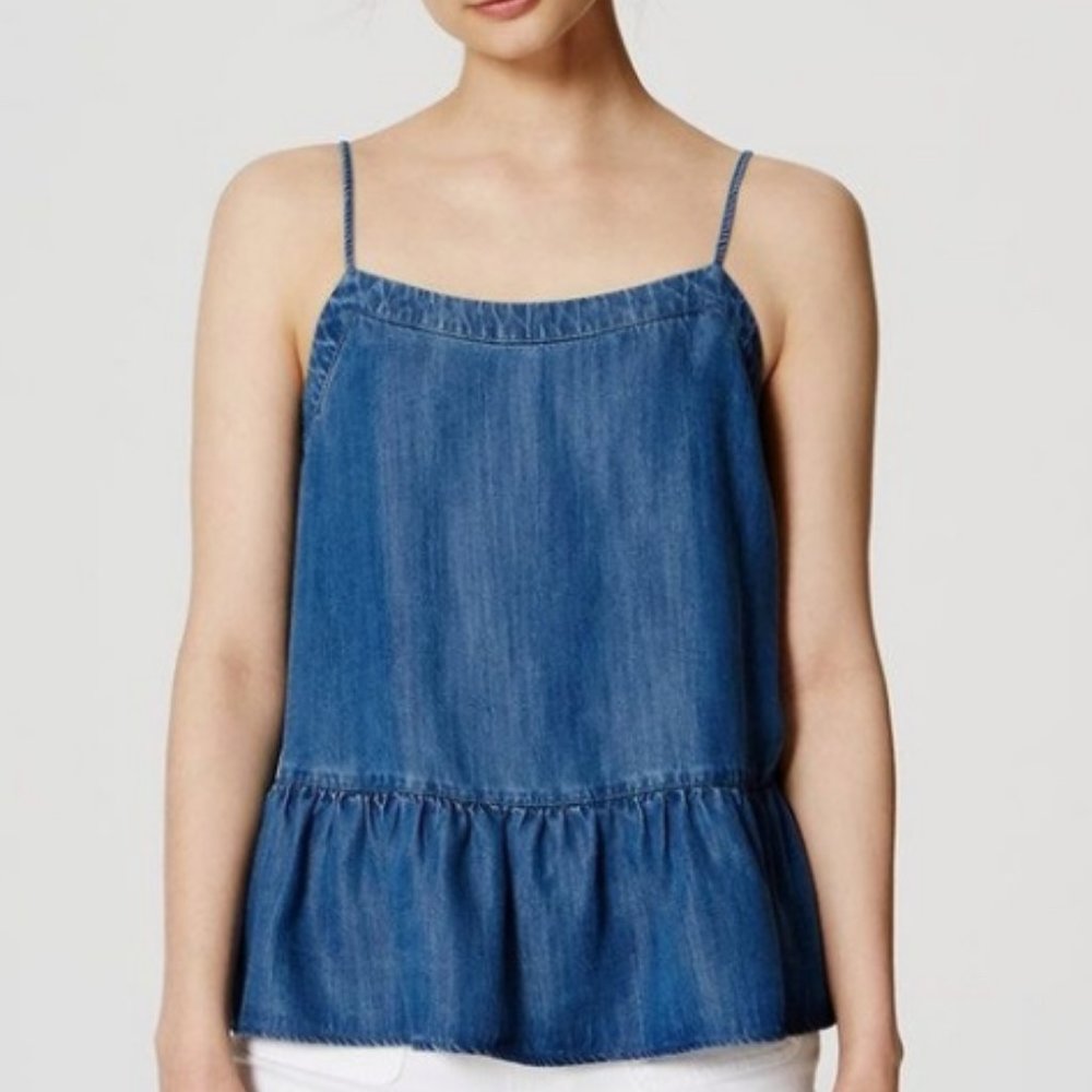 Loft Light Chambray Peplum Cami Strap Top